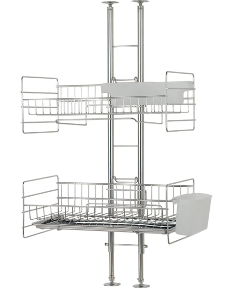 bwsSELECTION 燕三条製 シンク上 ステンレス 突っ張り 引っ掛け 水切りラック 2段 3段 約W39.5×D23×H70-110cm 自動排水 大容量 箸 まな板 包丁 収納 シルバー SB-130058